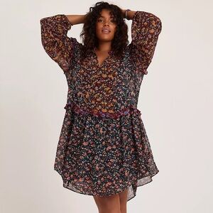 ANTHROPOLOGIE Helen Boho Floral Sheer Tunic Dress Size Medium